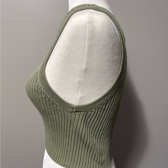 Zara One-Shoulder Ribbed Knit Crop Top Olive Green - Picture 7 of 8